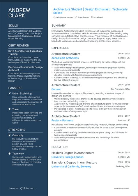 10 Architecture Student Resume Examples & Guide for 2026