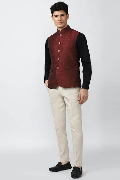 Buy Men Maroon Print Nehru Jacket Online - 749269 | Peter England