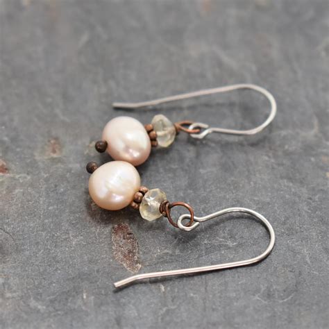 Citrine and Blush Pink Pearl Earrings - Wild Hare Gems
