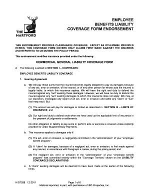 Fillable Online Employee benefits liability coverage form endorsement ...