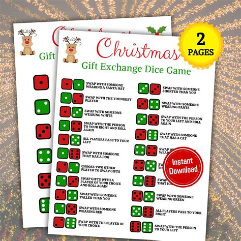 Christmas gift exchange dice game gift swap game printable christmas ...