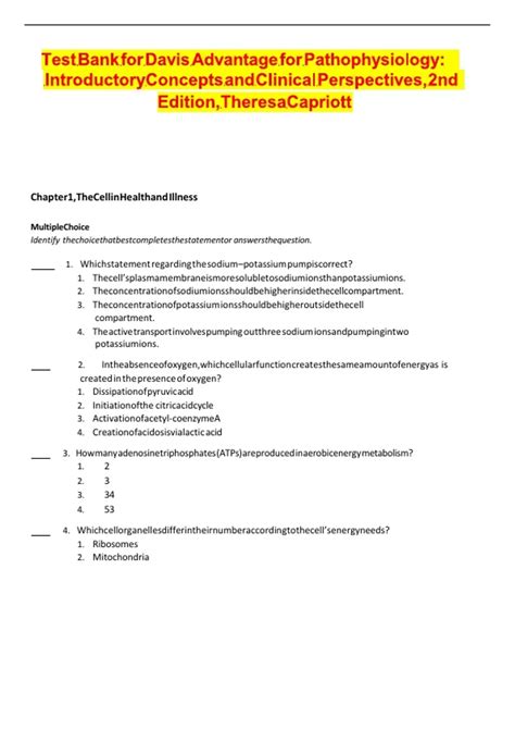 TEST BANK For Davis Advantage for Pathophysiology Introductory Concepts ...