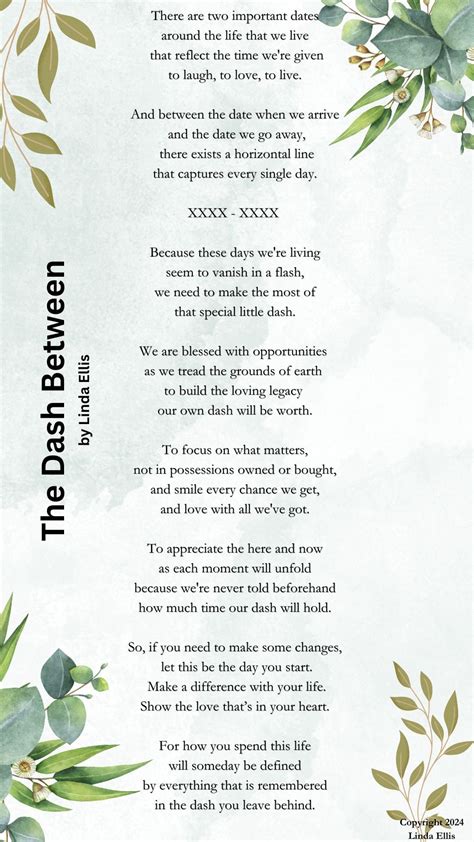 The Dash Between poem by Linda Ellis, Author of the Original the Dash ...