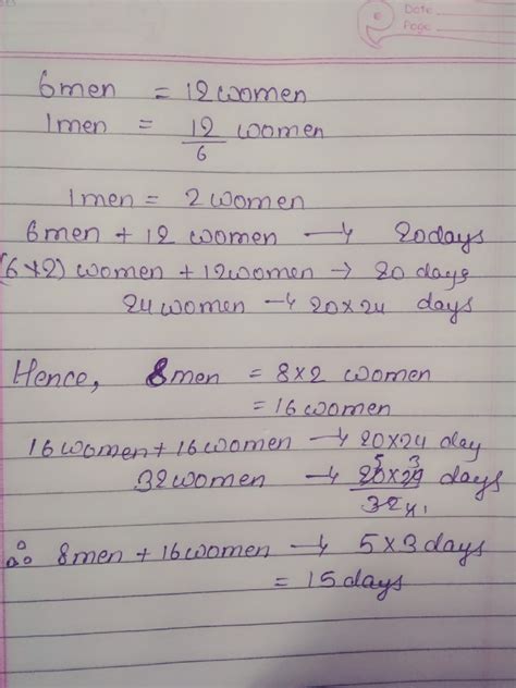 6 purush ya 12 mahila kisi kaam ko 20 din main kar sakte hain 8 purush ...