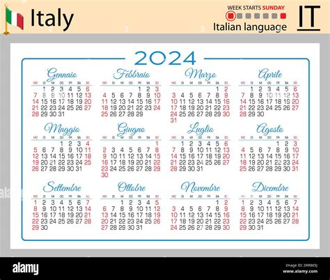 Italian horizontal pocket calendar for 2024 (two thousand twenty four ...