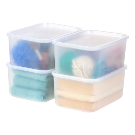 IRIS USA Plastic Modular Stackable Lidded Basket Storage Organizer Bins ...