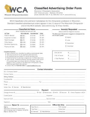 Fillable Online Wca Classified Advertising Order Form Fax Email Print ...