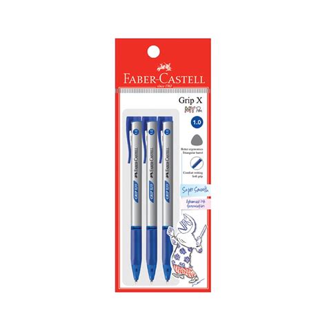 Faber-Castell Grip X Ergonomic Ballpoint Pen, Pack of 3 (1.0mm - Blue ...