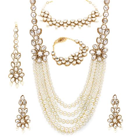 Yellow Chimes Ethnic Kundan Set Indian Traditional Green Pearl ...