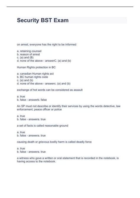 Security BST Exam Questions with correct Answers 2024 - BST - Stuvia US