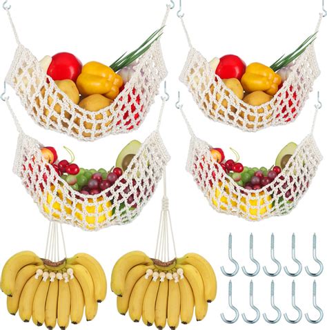 Amazon.com: Preboun 6 Pcs Hanging Fruit Hammock for Kitchen Macrame ...