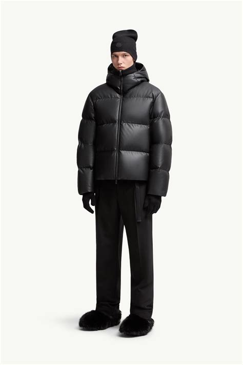 Black Mentone Hooded Nappa Leather Short Down Jacket - Short Down ...