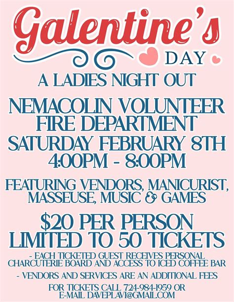 Galentines Day - Ladies Night Out @ Nemacolin Volunteer Fire Department ...