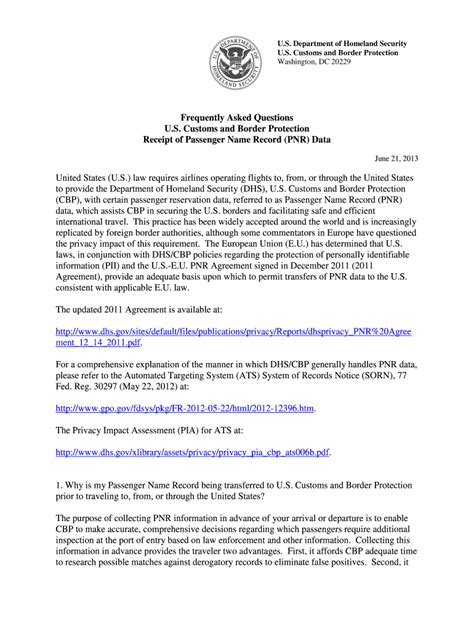 Fillable Online Receipt of Passenger Name Record (PNR) Data Fax Email ...
