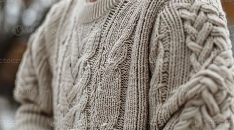 A closer look at the cable knit details of this gentle wool sweater ...