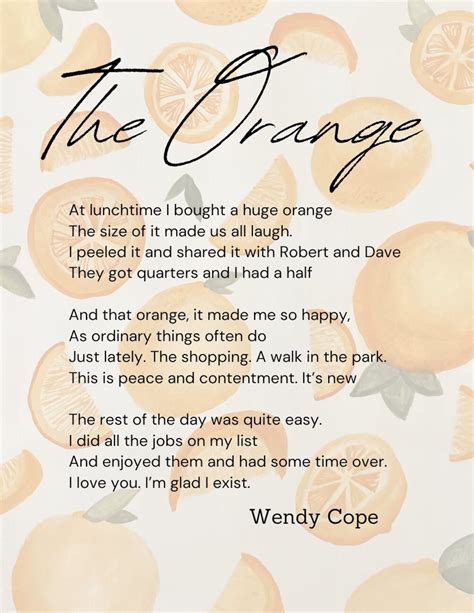 The Orange by Wendy Cope Inspired Poetry Watercolour Print- PNG/PDF ...