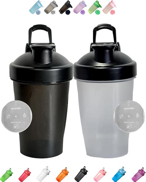 2 Pack Black Small Protein Shaker w. Whisk Clear & Color Cup of Each(BPA Free 4-8-12-16 Oz 5 ...