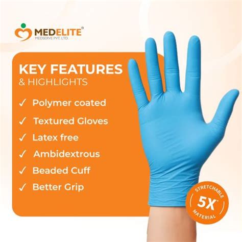 Medimed Blue Powder Free Nitrile Hand Gloves, Non Tearable, Non-Sterile ...