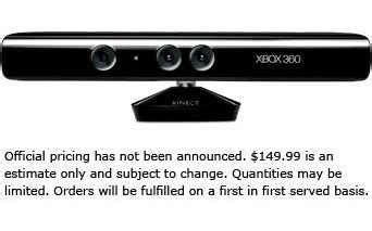 Microsoft releases estimated Kinect price – $149