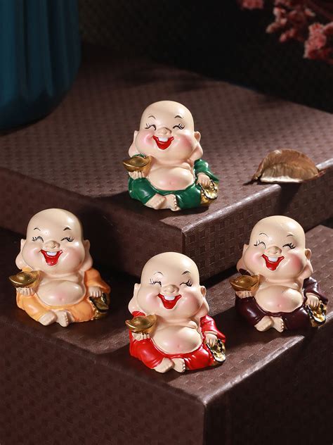 Buy | Beige & Red 4 Pieces Laughing Buddha Miniature Figurine ...