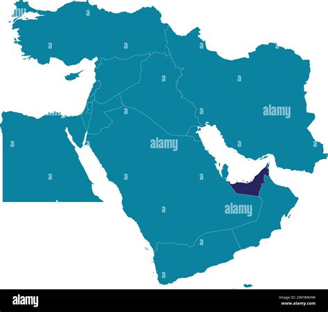 Purple map of UNITED ARAB EMIRATES inside marine blue map of the Middle East Stock Vector Image ...