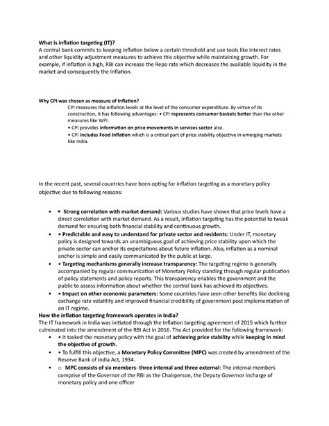 What is inflation targeting - For example, if inflation is high, RBI ...
