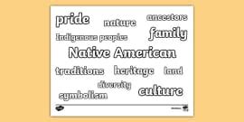 Native American Heritage Day Word Cloud Coloring Sheet