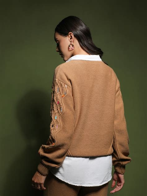 Buy Women's Knitted Brown Sweater Online – COSSET CLOTHING