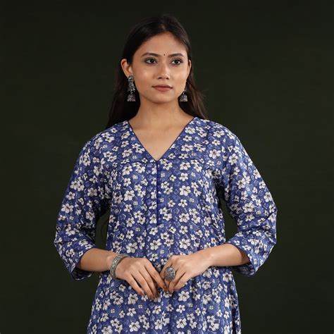 Block Print Cotton A-Line Sanganeri Kurta