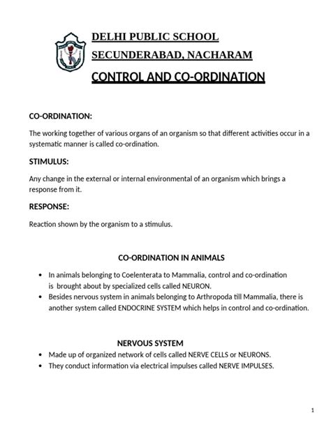 Image result for Control and Coordination Notes From PDF