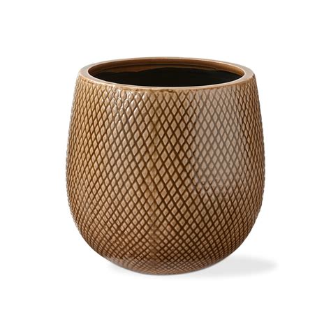 Cross Hatch Planter Medium Taupe Glazed Stoneware 7.9L x 7.9W x 7.9H ...