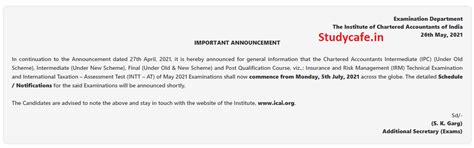 CA Final, IPCC & PQC Examinations for May 2021 to commence from 5th ...