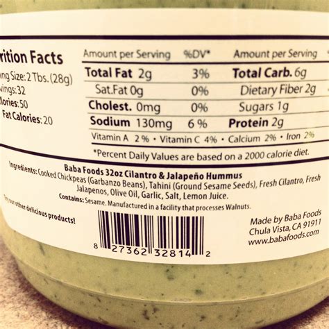 Mediterranean Hummus Nutrition Facts at Charles Bolden blog