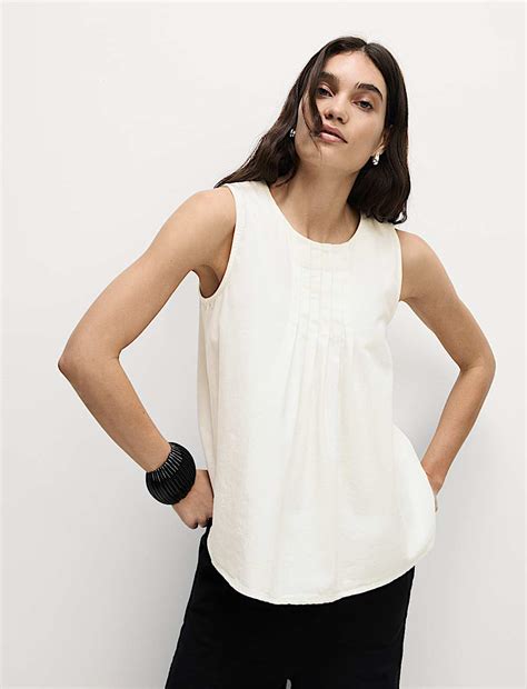 Buy Pure Cotton Pintuck Cami Top at Marks & Spencer