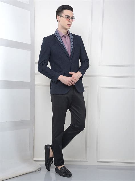 Navy Blue Notched Lapel Single-Breasted Blazer