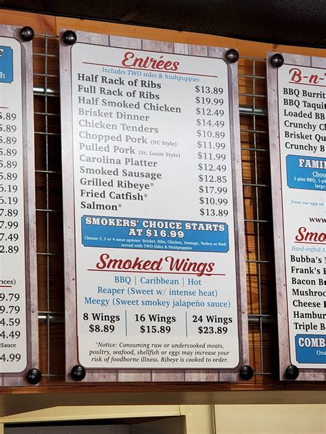 Menu at Bubba-N-Frank's VA Beach BBQ, Virginia Beach