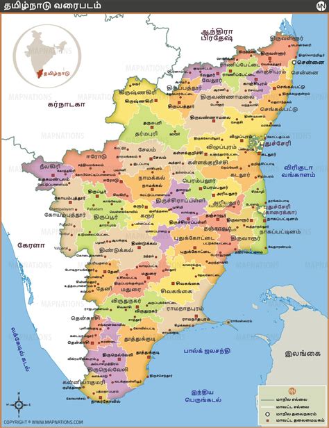 Tamil Nadu District Map, District Map of Tamil Nadu - Administrative Boundaries and Major Cities