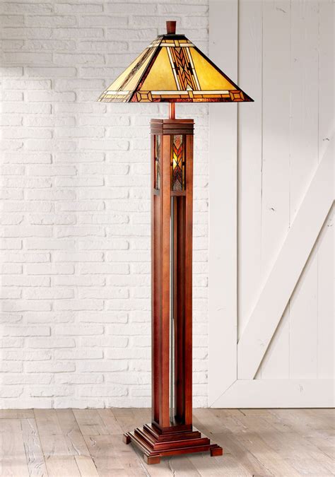 Robert Louis Tiffany Mission Floor Lamp with Nightlight Walnut Wood ...