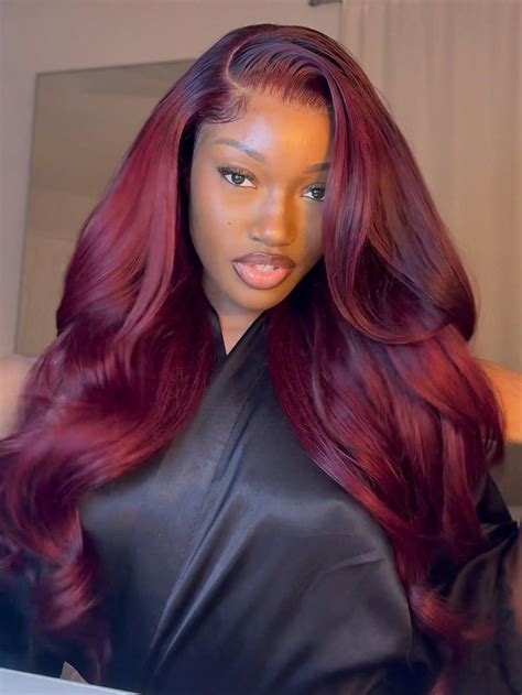 34 Inch 200% Density 99j Burgundy 13x4 Lace Front Body Wave Wigs Human ...