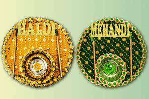 ME&YOU luxury wedding decor thali Combo: Haldi & Mehenadi Thali for Pre ...
