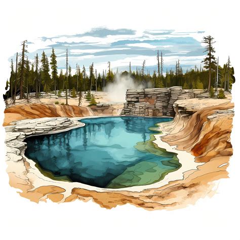 Yellowstone National Park Watercolor Sketch Art Bundle, National Park Printable Sketch Art Set ... - sketch of yellowstone mountains