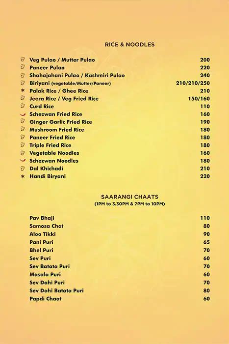 Menu at Saarangi Fine Dining, Bengaluru