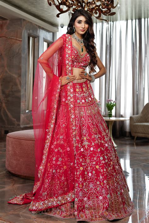 Cherry Pink Silk Floral Lehenga Set | Tamaraa By Tahani