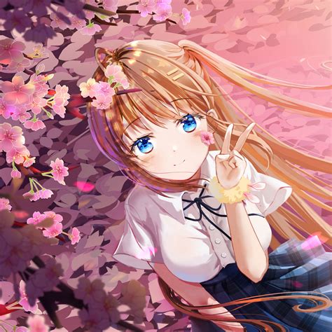 Download wallpaper 2780x2780 girl, smile, gesture, sakura, anime, art ...