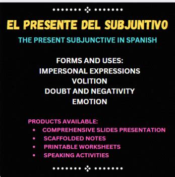 Uses of the present subjunctive in Spanish: printable notes w/ free ...