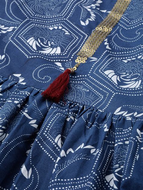 Buy Women Blue Abstract Printed Gathered Kurta – Sringam
