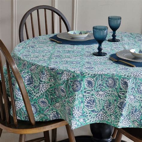 Wipeable & Anti-Slip Cotton Table Linen | Table Cloth | Tranquil Teal ...