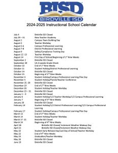 Birdville ISD Instructional Calendar 2024-2025 - Northeast News