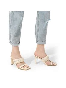 Women's Square Toe Heels For Women Braided Open Toe Two Strap Slip On ...