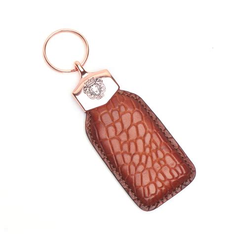 Tan Dark Scales Key-chain in Croco Textured Leather Brune & Bareskin